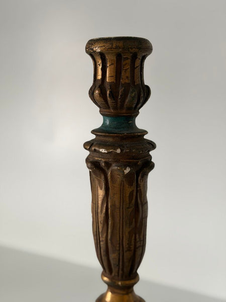 0965 Antique hand painted plaster candle holder pair