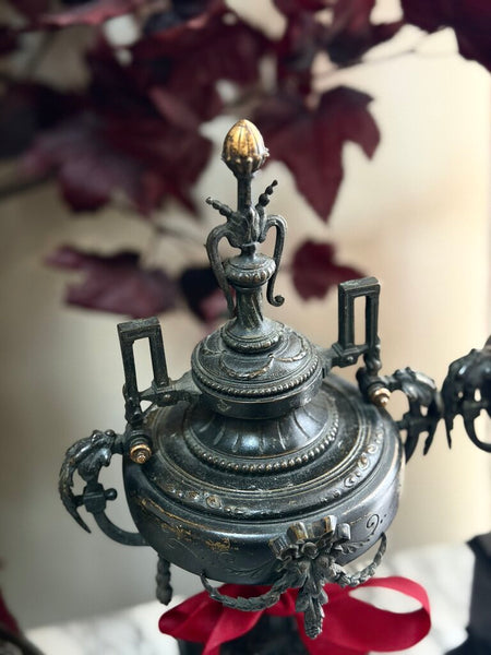 0402 C. 1850's French Marble and Bronze Mantle Garnitures