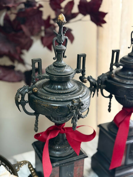 0402 C. 1850's French Marble and Bronze Mantle Garnitures