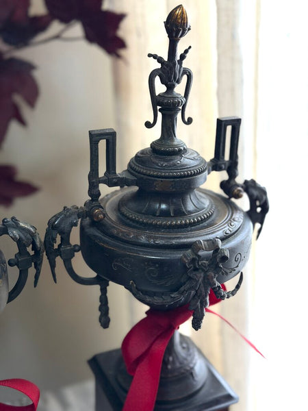 0402 C. 1850's French Marble and Bronze Mantle Garnitures