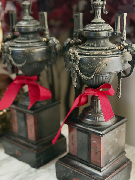0402 C. 1850's French Marble and Bronze Mantle Garnitures