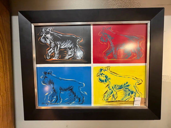 Andy Warhol Original Gouache On Paper Schnauzers Signed