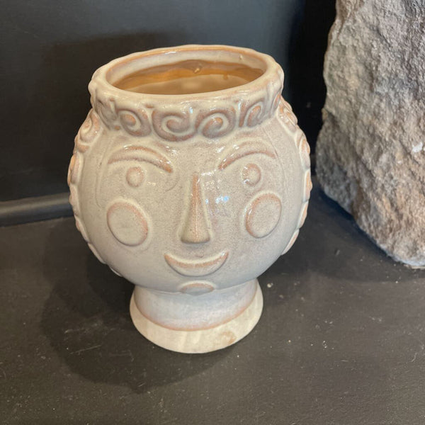 Moxie - White Washed Ceramic head Planter - 6.5" Tall