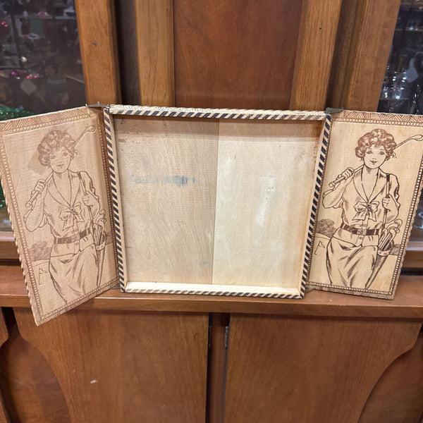 Antique Female Golfer Wooden Box W1784