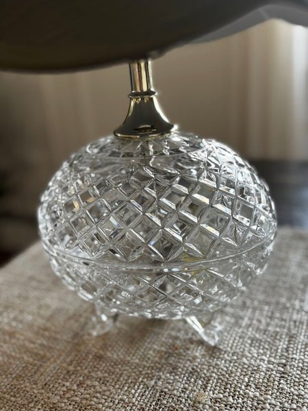 Vintage Egg Shaped Cut Lead Crystal Boudoir Lamp 18H