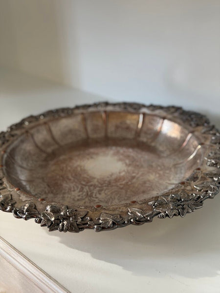 0036 Round English Silver over Copper Serving Tray