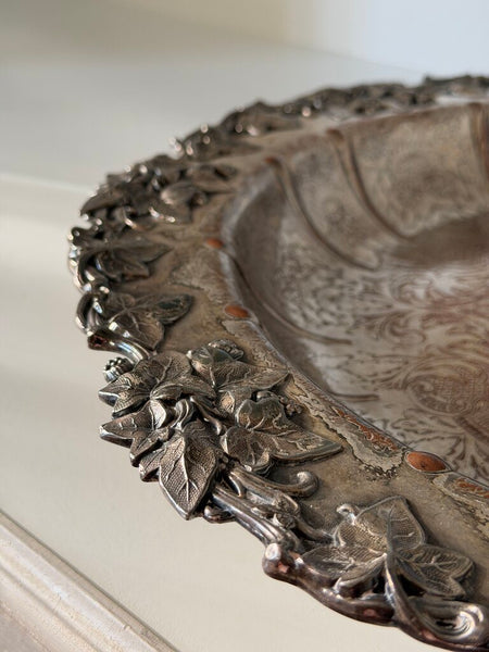 0036 Round English Silver over Copper Serving Tray