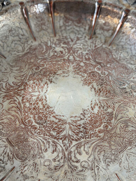 0036 Round English Silver over Copper Serving Tray