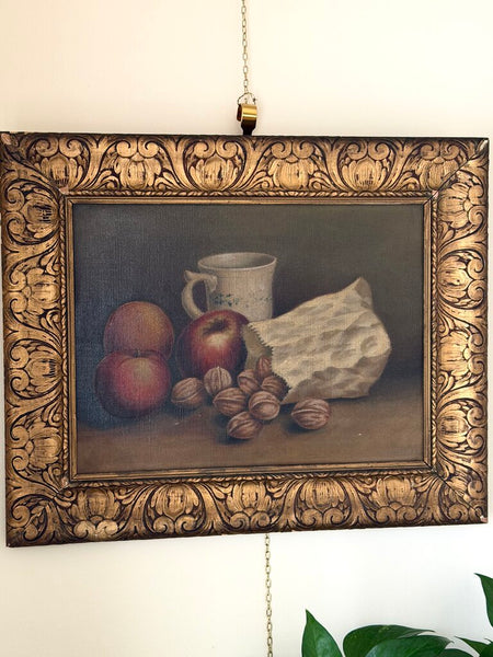 0082 European Walnuts & Apples 19th Century Still Life Painting