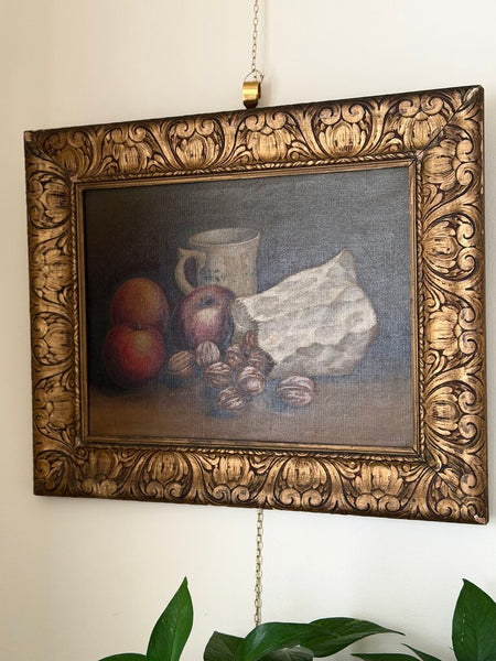 0082 European Walnuts & Apples 19th Century Still Life Painting