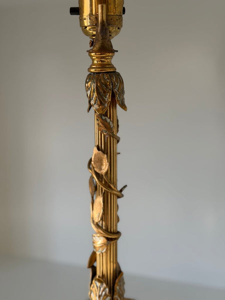 0014 Gilt Metal Floral Lamp Pair w/ shades (as-is) both work