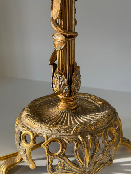 0014 Gilt Metal Floral Lamp Pair w/ shades (as-is) both work