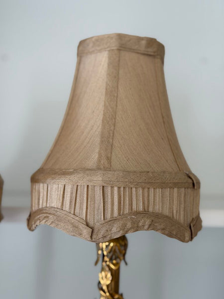 0014 Gilt Metal Floral Lamp Pair w/ shades (as-is) both work