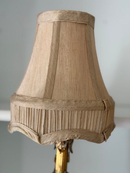 0014 Gilt Metal Floral Lamp Pair w/ shades (as-is) both work