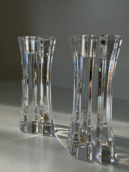 1039 Swedish Orrefors Crystal Candle Holder Pair