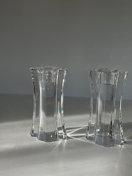 1039 Swedish Orrefors Crystal Candle Holder Pair