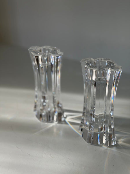 1039 Swedish Orrefors Crystal Candle Holder Pair