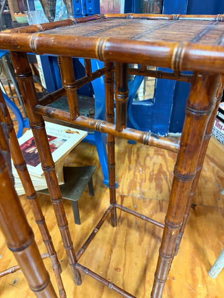 Pair Vintage Coastal Boho Chic Wicker Top & Faux Bamboo Plant Stands (in-store pick up only)