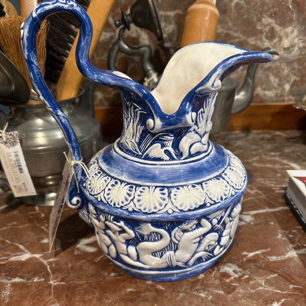 BLUE AND WHITE RELIEF PITCHER 9"