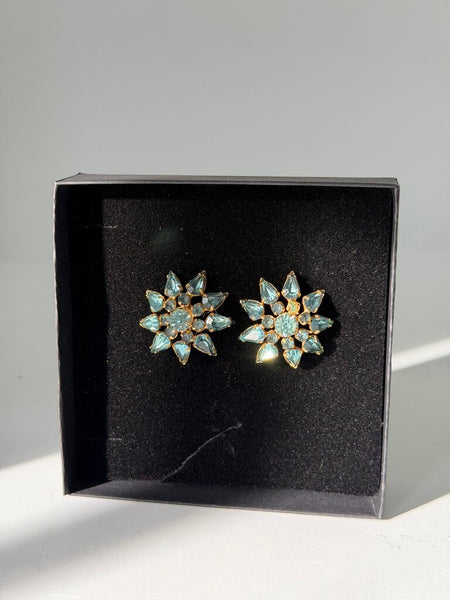 1255 Aqua Glass Stone Vintage Earrings