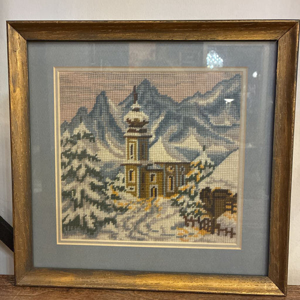 Vintage Snowy Mountain Church 12". x 12"