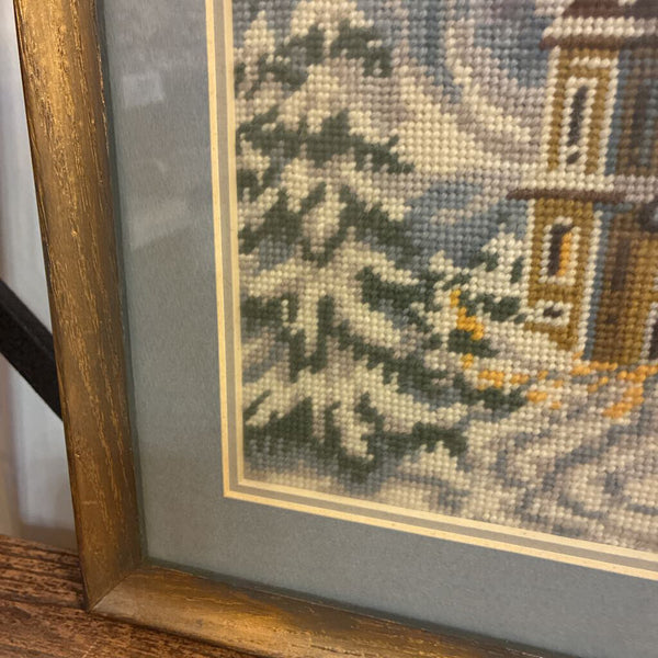 Vintage Snowy Mountain Church 12". x 12"