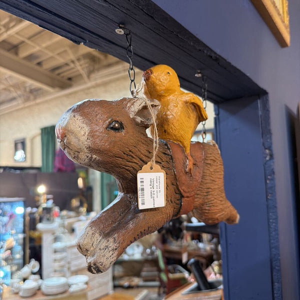 Vintage 3-D painted resin chick riding a rabbit