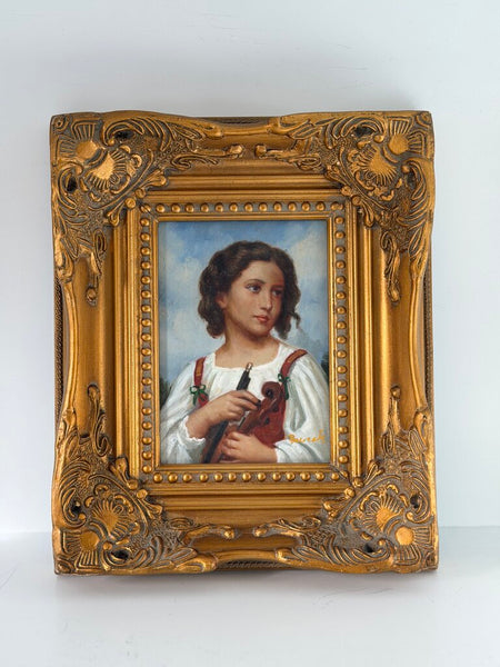 0269 Vintage Portrait Girl w/ Violin Painting