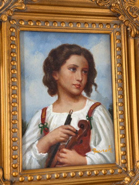 0269 Vintage Portrait Girl w/ Violin Painting