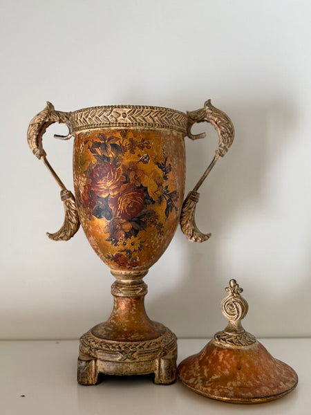 0287 Distressed Gold Painted Resin Urn
