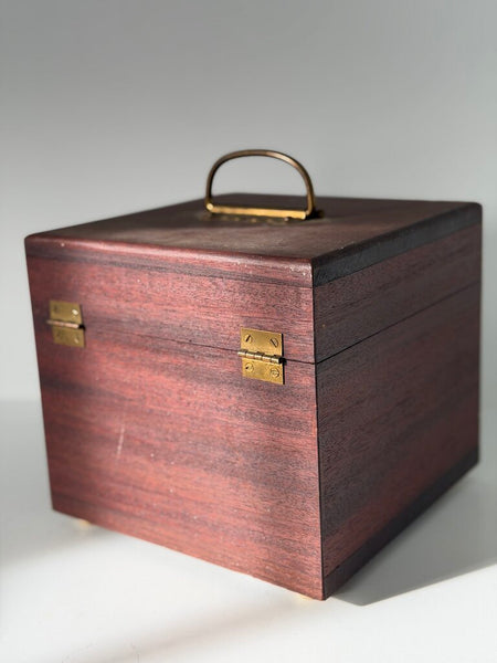 0061 Vintage Wood & Brass square box w/ handle