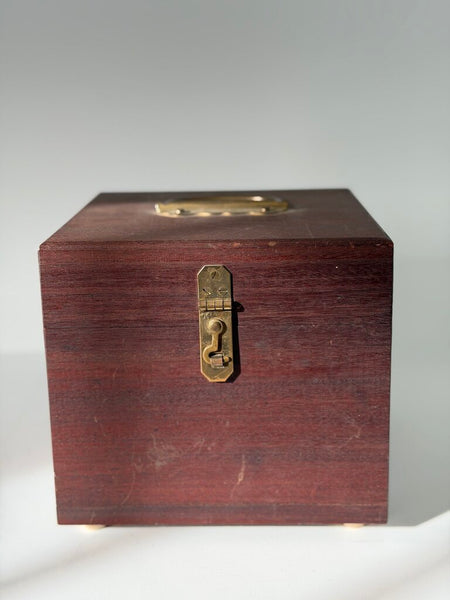 0061 Vintage Wood & Brass square box w/ handle
