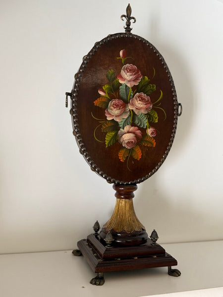 0130 double sided Floral painting mirror on stand