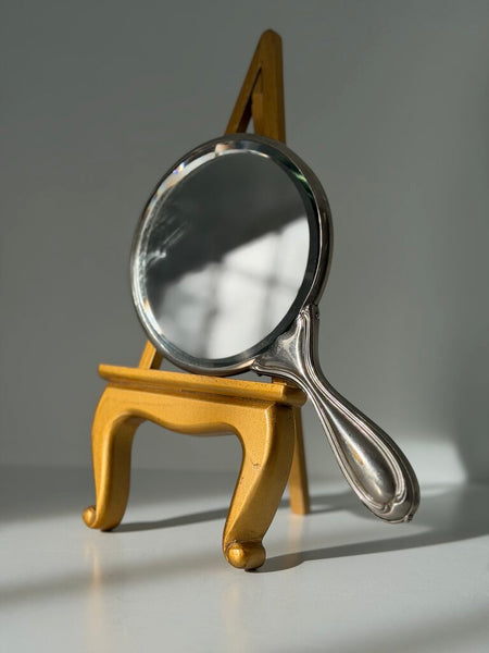 0533 Art Deco Pewter figural woman hand mirror