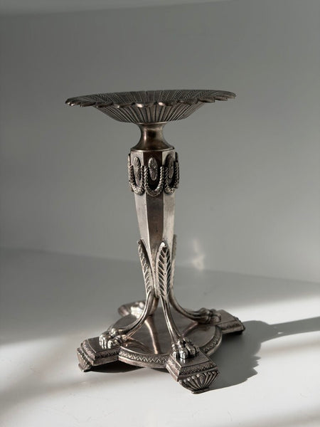 0950 claw foot silver metal swag candle holder