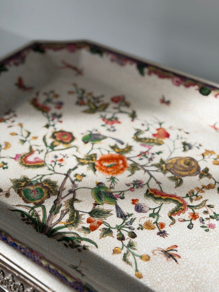 0034 Hand-Painted Chinese Porcelain Tray w/ Metal removable base