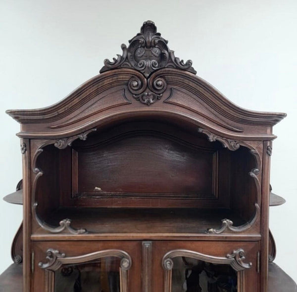 1276 Antique French Walnut Hutch Top Cabinet