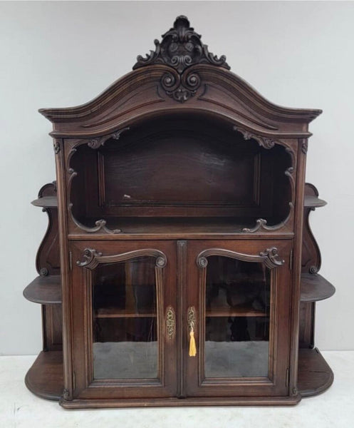 1276 Antique French Walnut Hutch Top Cabinet