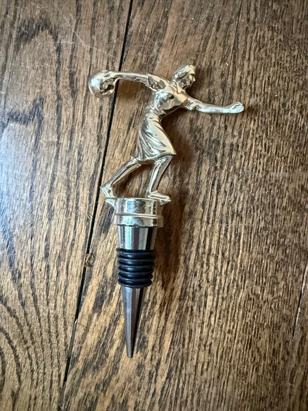 Gold Metal Female Bowling Trophy Wine Stopper W1958