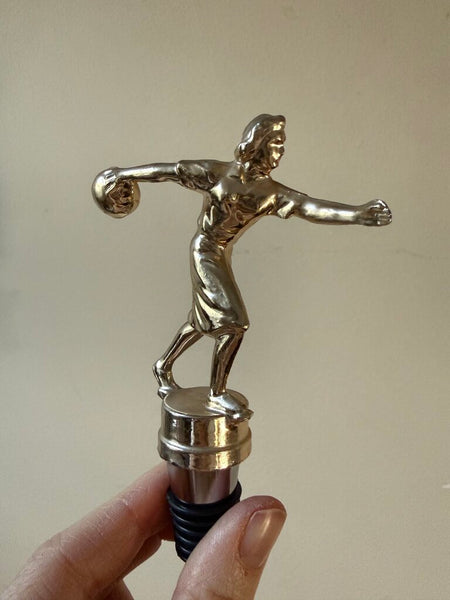 Gold Metal Female Bowling Trophy Wine Stopper W1958