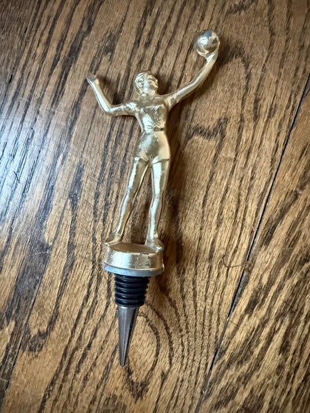 Gold Metal Female Volleyball Trophy Wine Stopper W1959