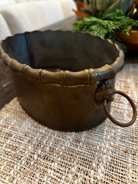 Vintage Brass Planter w/ Lion's head Handles