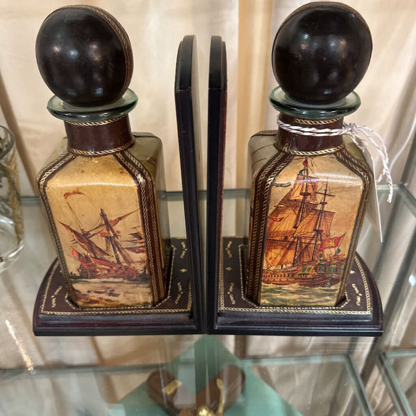 4 piece Leather Decanter Book Ends