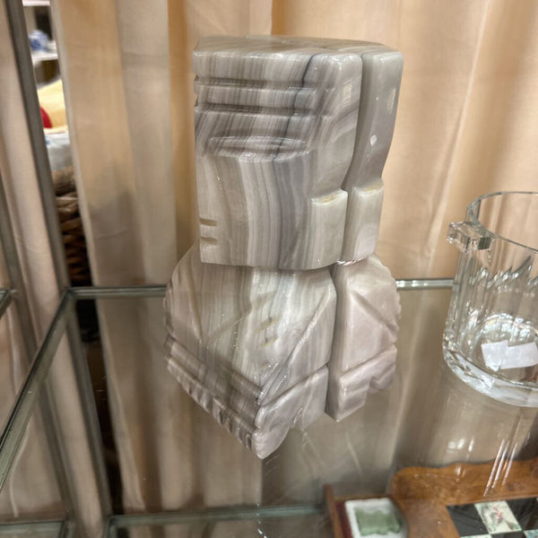 Heavy Aztec Mayan Tiki Carved Marble Onyx Stone Bookends 10 x 5"