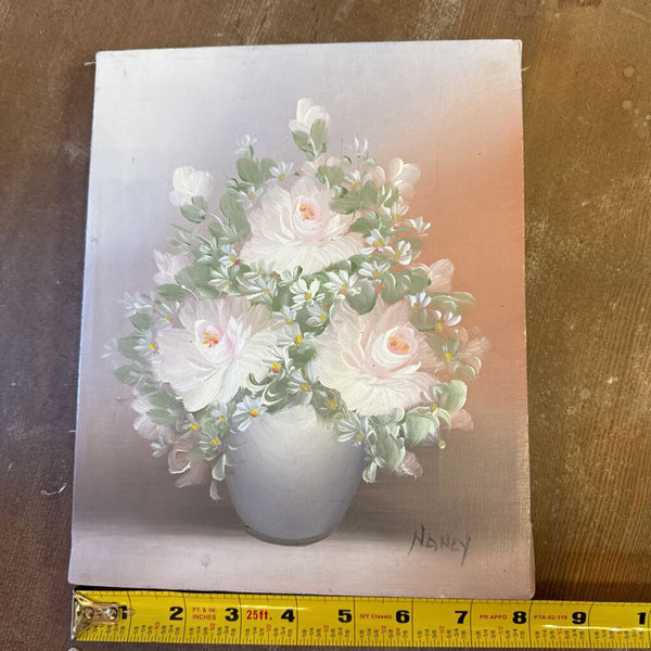 Vintage pink floral painting original