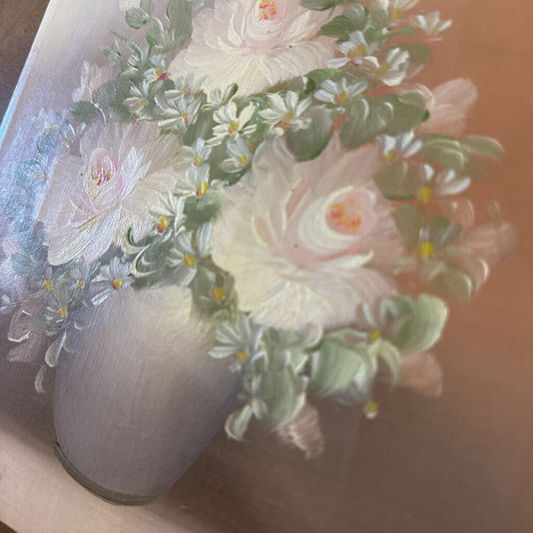 Vintage pink floral painting original