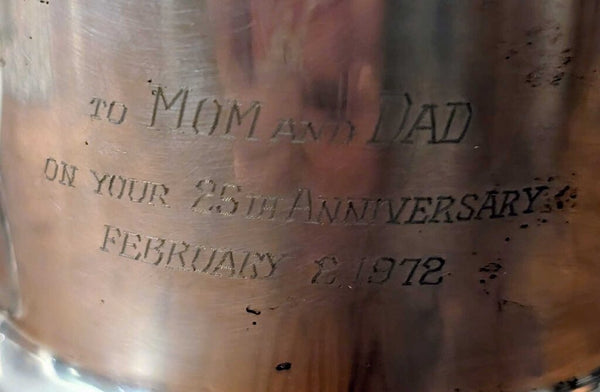 Vintage 1972 Inscribed Anniversary Rogers Silver Trophy-Style Champagne Chiller 10x10