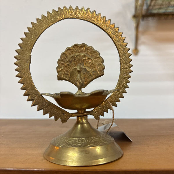 Brass Five Wick Peacock Oil Lamp 5.5"tall W2076