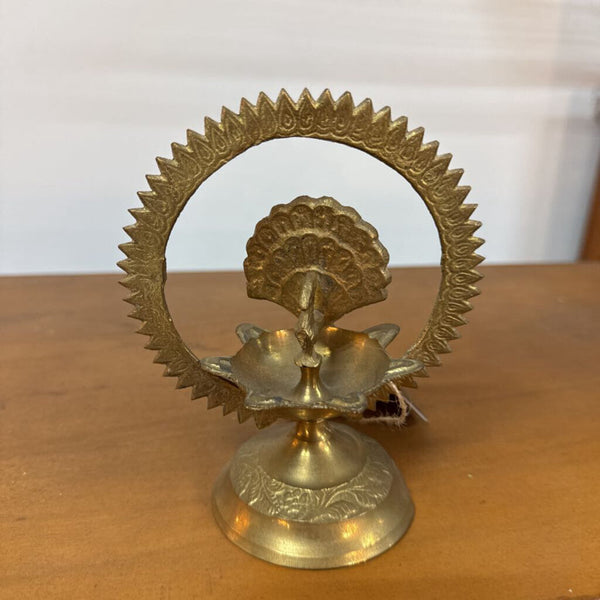 Brass Five Wick Peacock Oil Lamp 5.5"tall W2076