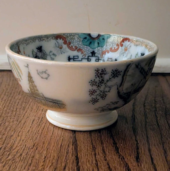 Antique Asian Footed Regout Transferware Bowl TIMOR 6"